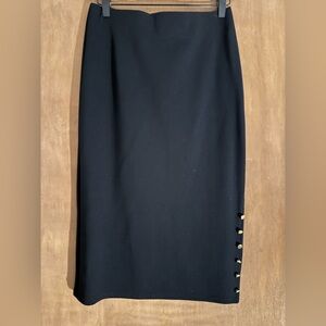 Messini Black Pencil Skirt with Silver Button Detail & Side Slit | Size S